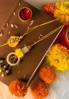 Set Of 2 Pearl Studded And Beaded Bhaiya Bhabhi Rakhis