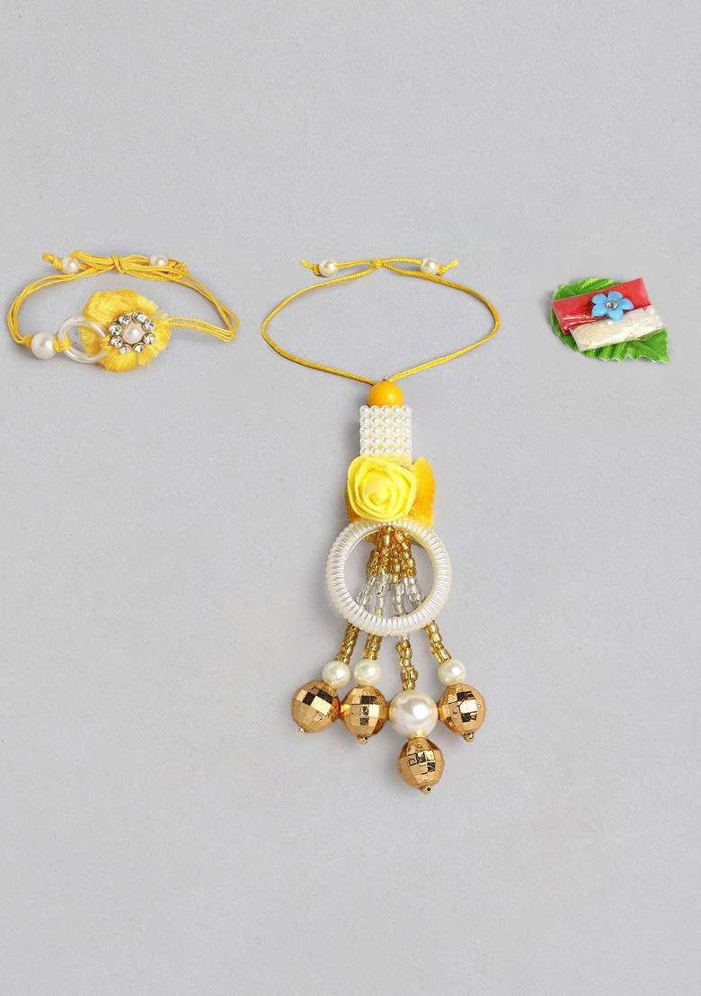 Set Of 2 Pearl Studded And Beaded Bhaiya Bhabhi Rakhis - Indya