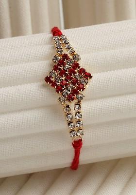 Gold Toned Ad Stoned Studded Swastik Rakhi