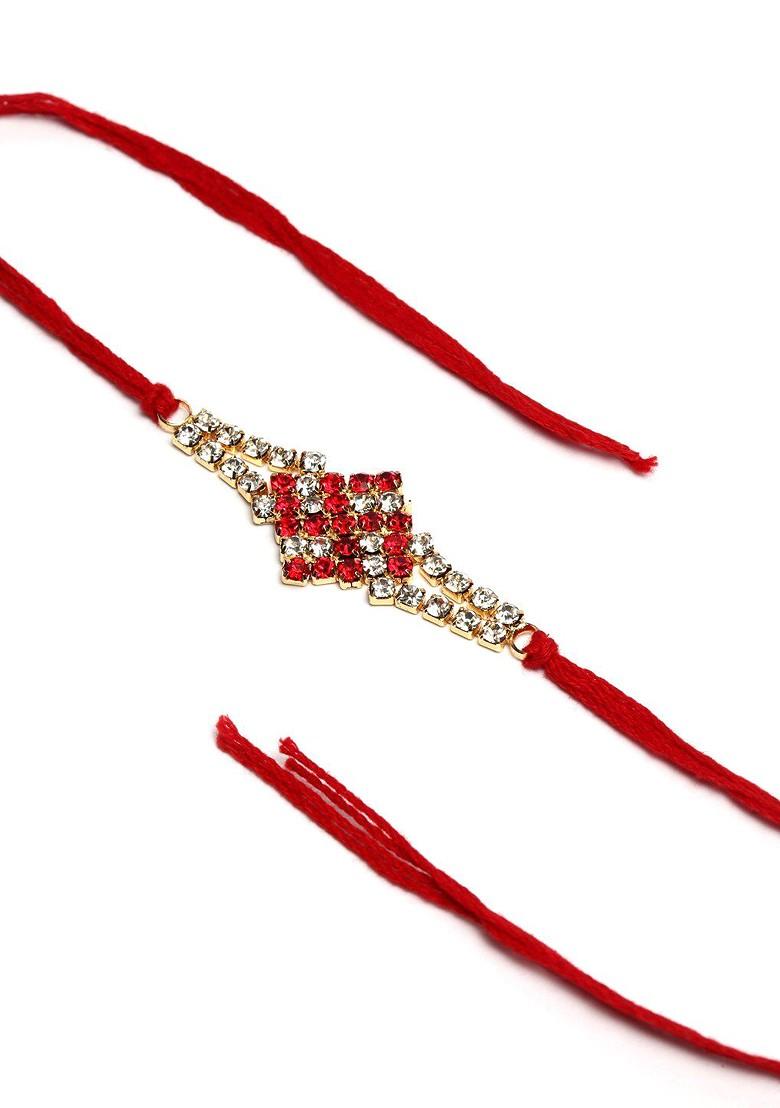 Gold Toned Ad Stoned Studded Swastik Rakhi