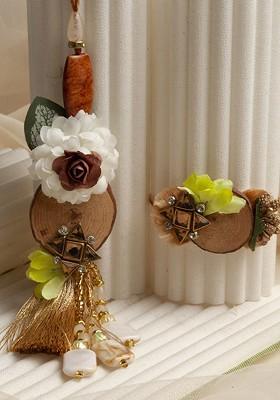 Set Of 2 Beaded Wooden Fancy Floral Lumba And Rakhi