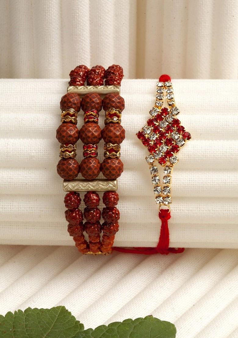 Set Of 2 Traditional Rudraksha And Swastic Rakhis