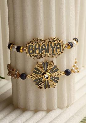 Set Of 2 Gold Plated Brass Handcrafted Lumba And Rakhi