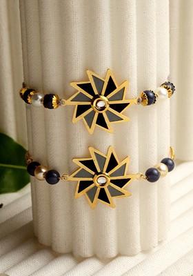 Set Of 2 Gold Plated Brass Handcrafted Lumba And Rakhi