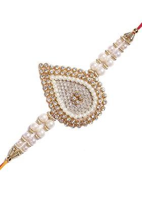 Gold Toned And White Rakhi Gift Set