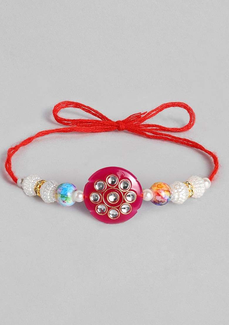 Set Of 2 Multicoloured Studded And Beaded Bhaiya Bhabhi Rakhis - Indya