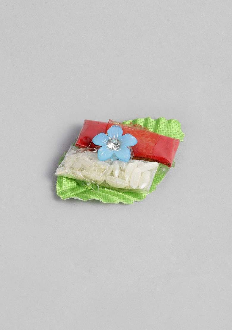 Set Of 2 Green And White Bhaiya Bhabhi Embellished Rakhi Gift Set - Indya
