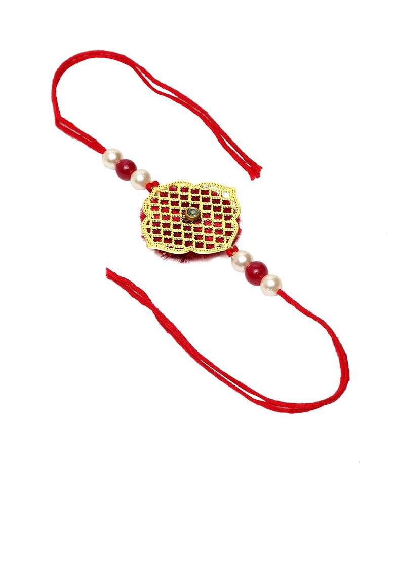 Men Gold Plated Handcrafted Rakhi With Mug And Roli Chawal - Indya