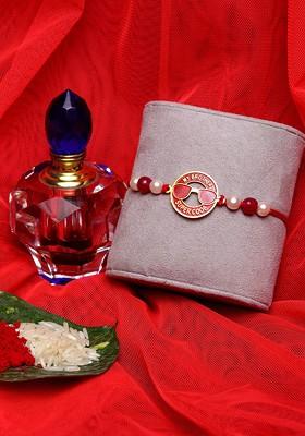 Men Red And Gold Brass Gold Plated Handcrafted Wraparound Rakhi