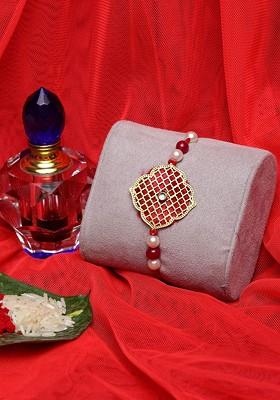 Men Red Brass Gold Plated Handcrafted Rakhi