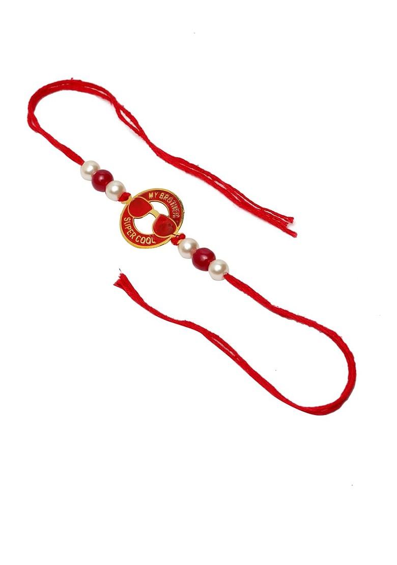 Gold Plated Red Brass Handcrafted Rakhi And Mug - Indya