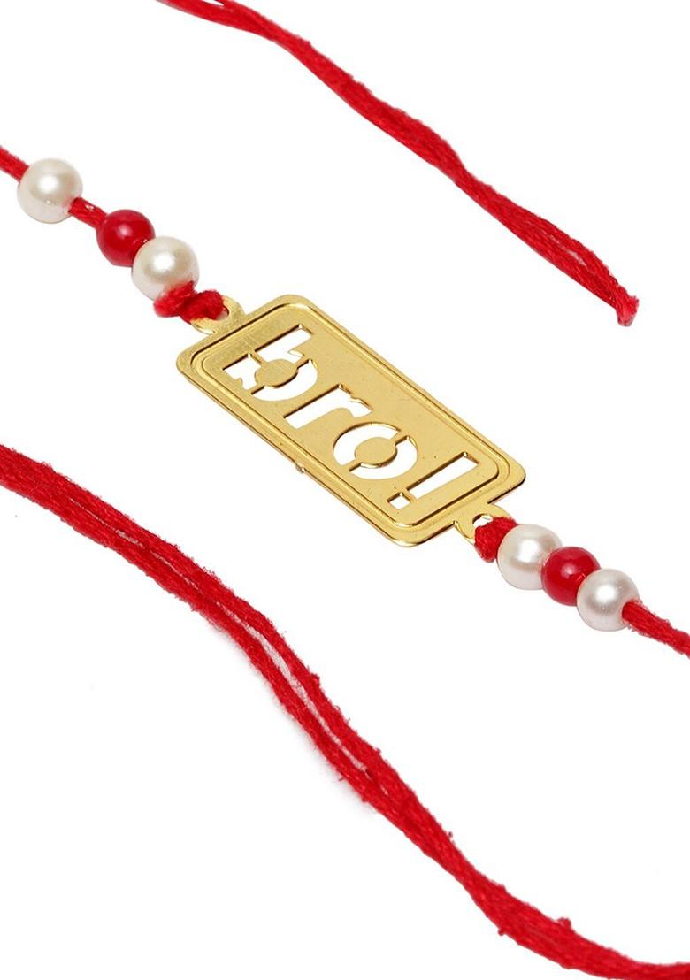 Men Gold Toned And Red Bro Charm Rakhi With Mug - Indya