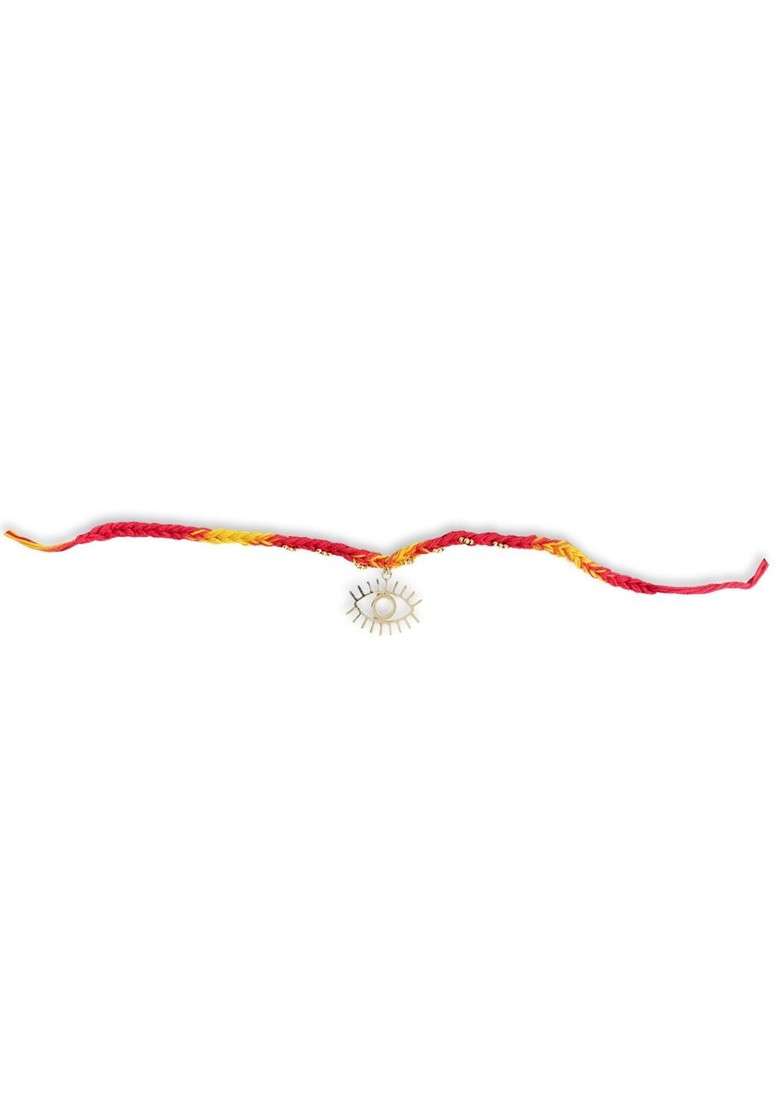 Red And Silver Toned Pendant Evil Eye Rakhi - Indya