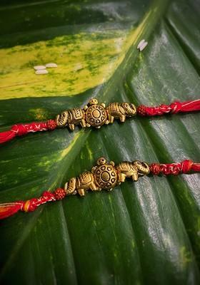 Pack Of 2 Mens Gold And Orange Elephant/Ganesh Fancy Rakhi Designs