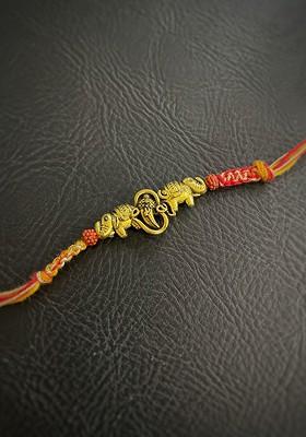 Mens Gold And Orange Elephant/Ganesh Fancy Rakhi Designs
