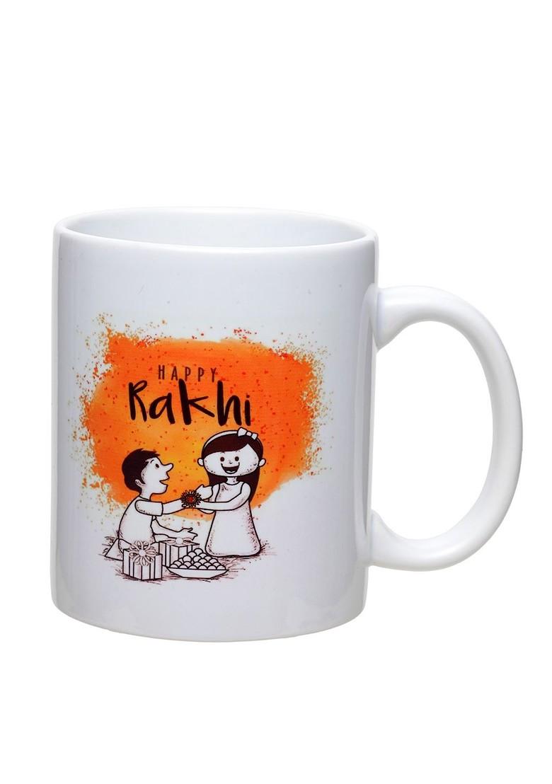 Gold Toned Cz Studded Swastik Rakhi With Mug And Roli Chawal - Indya