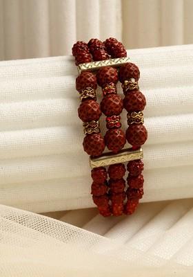 Gold Toned Traditional Rudraksha Rakhi With Roli Chawal
