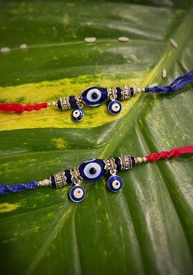 Set Of 2 Blue Evil Eye Designs Rakhi