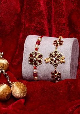 Men Maroon Gold Plated Handcrafted Wraparound Rakhi