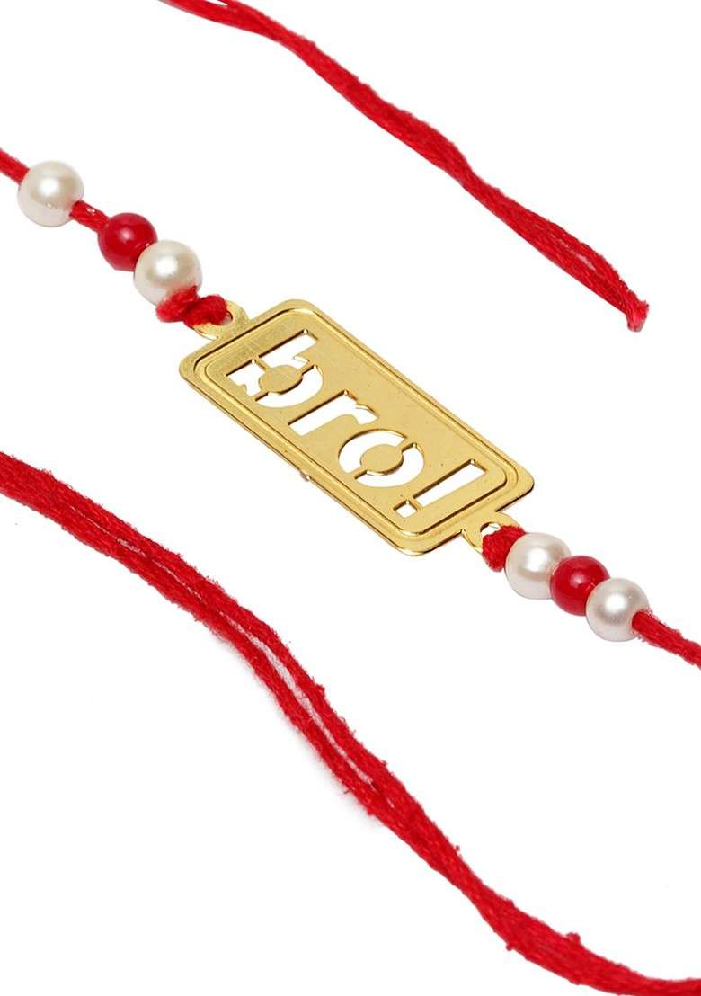 Men Gold Plated And Red Handcrafted Bro Wraparound Rakhi - Indya