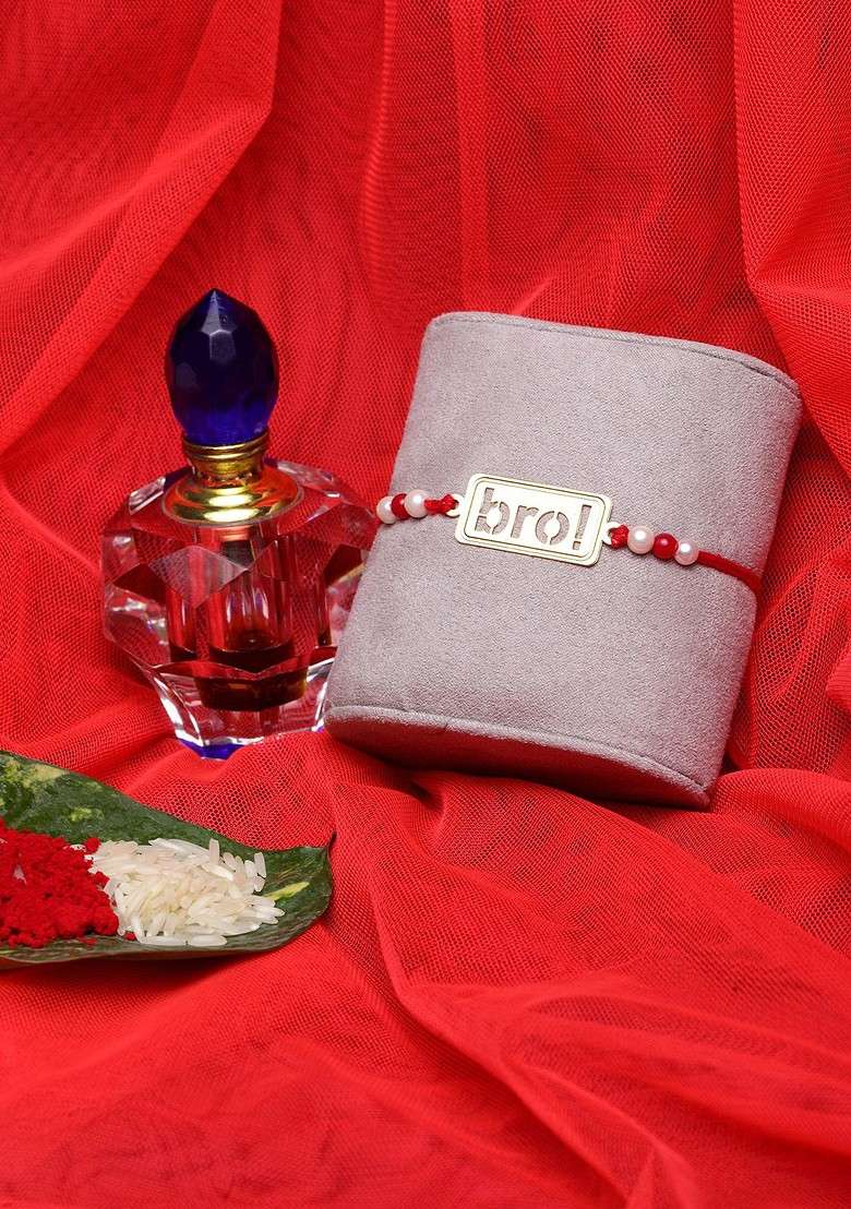 Men Gold Plated And Red Handcrafted Bro Wraparound Rakhi - Indya