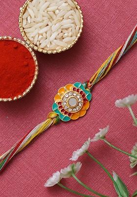 Floral Designer Rakhi For Brother With Roli Chawal
