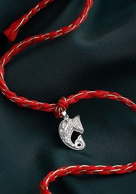 Men 925 Pure Sterling Silver Red Ganesha Rakhi Convertible Pendant Rakhi