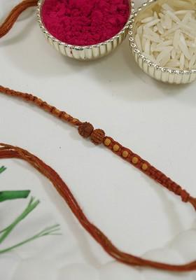 Rudraksha And Sandalwood Beads Thread Rakhi With Roli Chawal