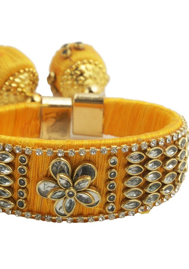 Kundan Studded Wraparound Lumba Rakhi With Roli Chawal And Greetings Card - Indya