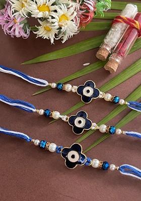 Men Navy Blue Evil Eye Rakhi Set Of 3