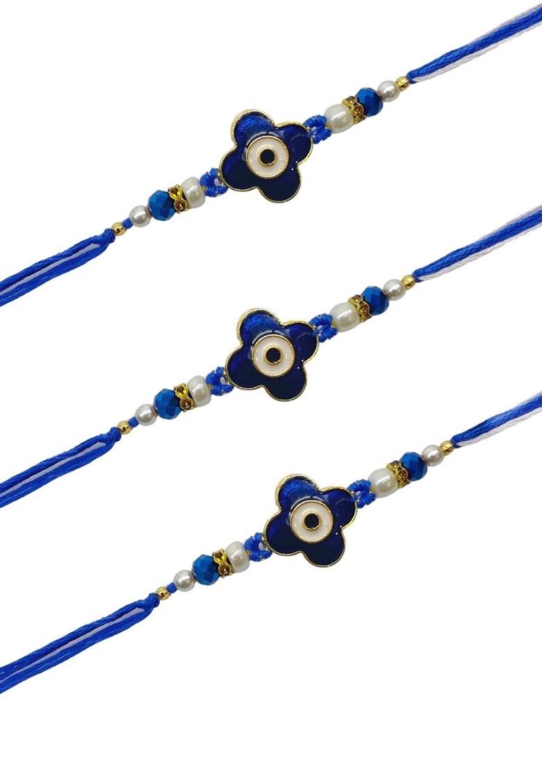 Men Navy Blue Evil Eye Rakhi Set Of 3 - Indya