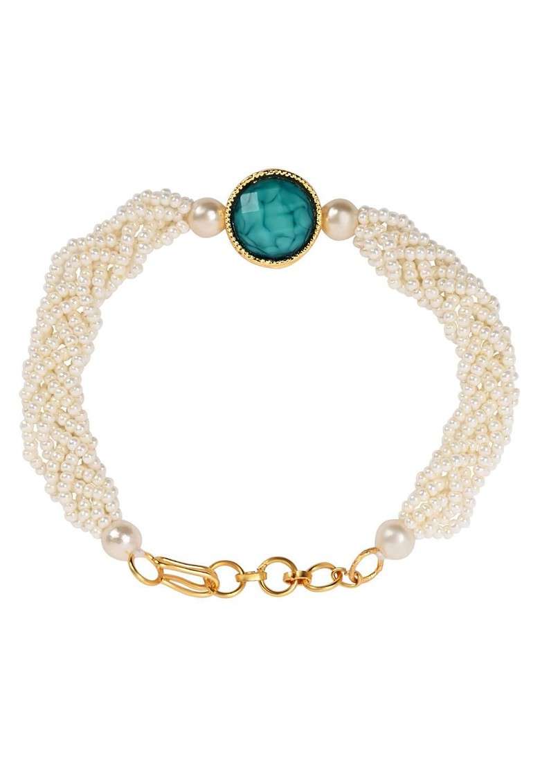 Kundan Pearl Beaded Lumba Bracelet Rakhi - Indya
