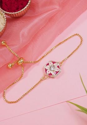 Floral Shaped Meenakari Lumba Bracelet Rakhi