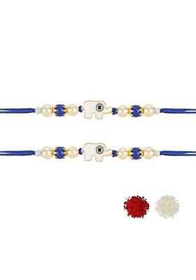 Men Set Of 2 Elephant Enamel Evil Eye Charm Rakhi With Roli Chwal