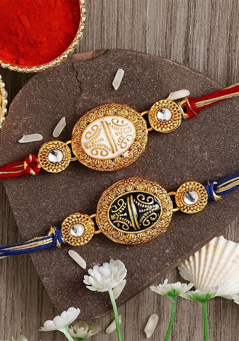 Pack Of 2 Multicoloured Rakhi With Roli Chawal Set