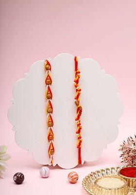 Set Of 2 Sacred Mauli Kalash Charms And Temple Style Accents Rakhi