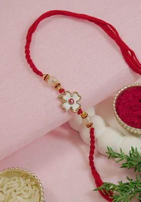 Floral Design Thread Rakhi With Roli Chawal