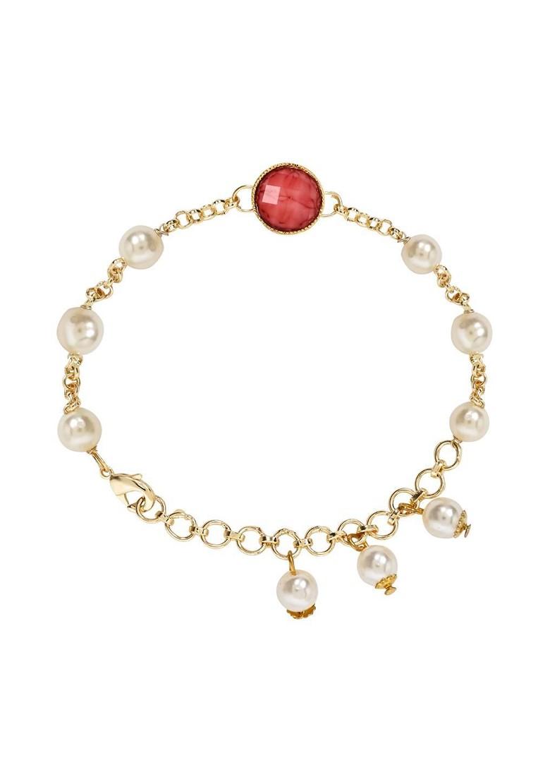 Gold Plated Kundan And Pearl Beaded Lumba Bracelet Rakhi - Indya