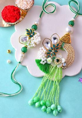 Bhaiya Bhabhi Rakhi With Beads And Designer Latkan With Roli And Chawal