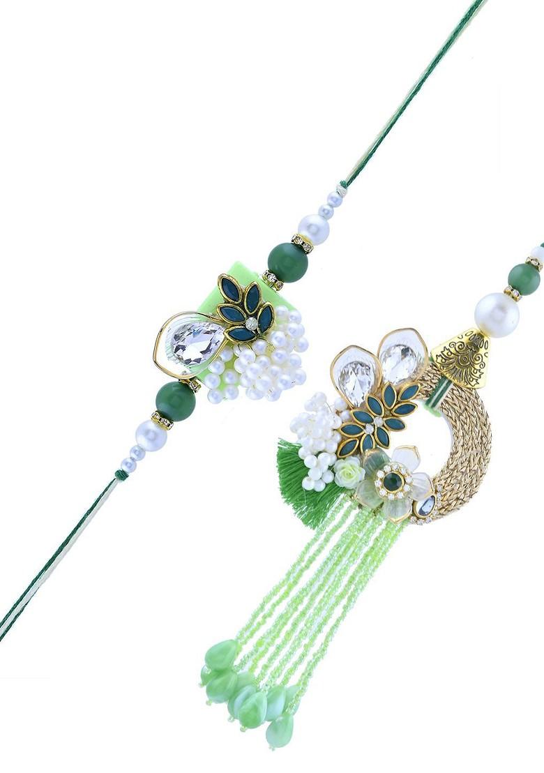 Bhaiya Bhabhi Rakhi With Beads And Designer Latkan With Roli And Chawal