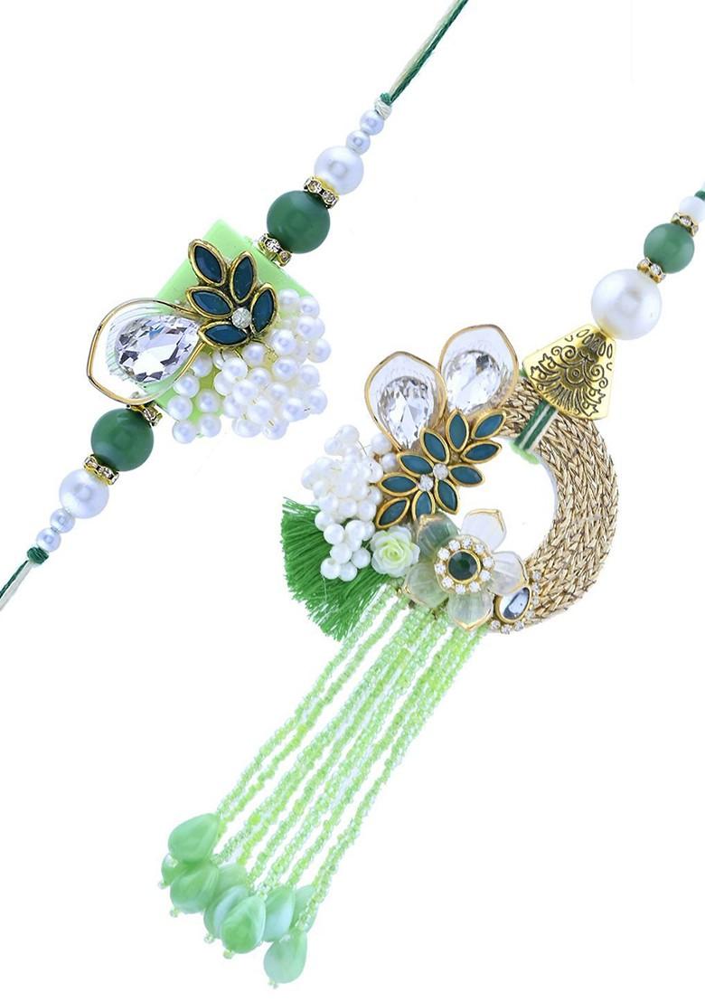 Bhaiya Bhabhi Rakhi With Beads And Designer Latkan With Roli And Chawal