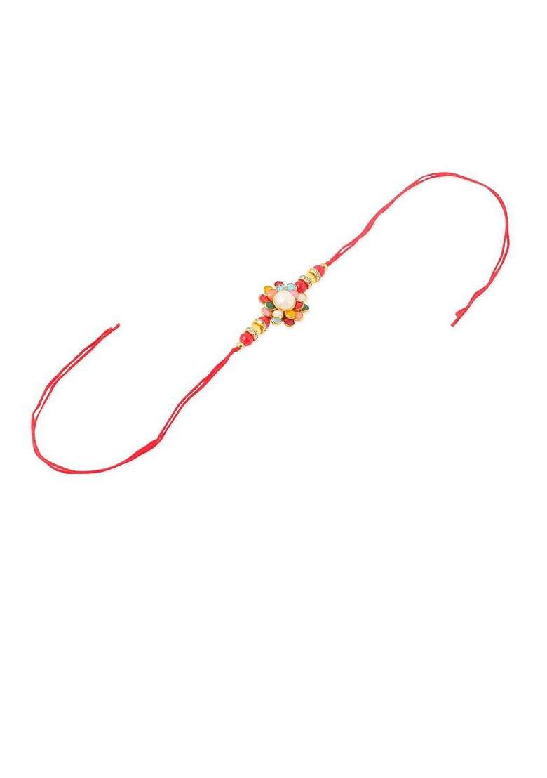 Men Beads And Pearls Floral Design Thread Rakhi Roli Chawal Chandan And Mishri - Indya