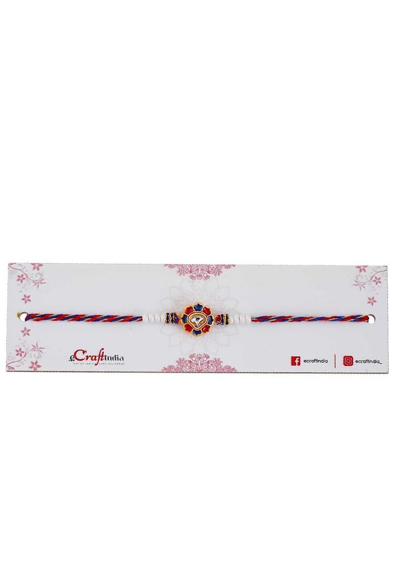 Flower Kundan Pearl Designer Thread Rakhi With Roli Chawal - Indya