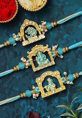 Set Of 3 Om Ganesha Krishna Designer Rakhis