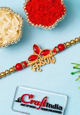 Kundan Studded And Beaded Krishna Design Thread Rakhi