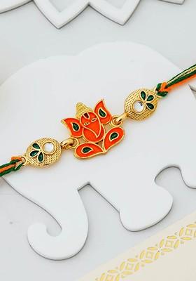 Artfificial Stones Studded And Beaded Lord Ganesha Rakhi