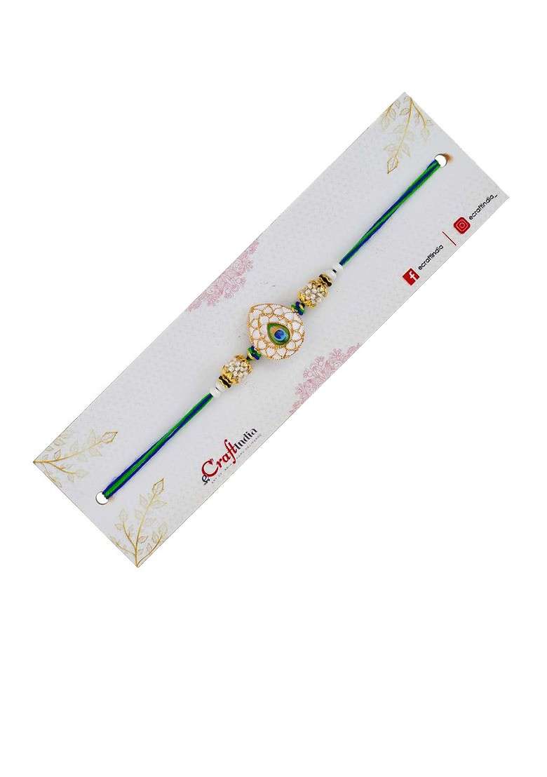 Peacock Feather Pearls Designer Thread Rakhi - Indya