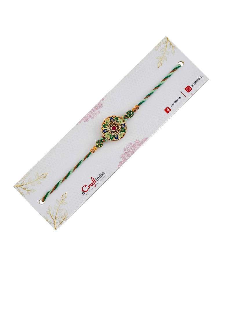 Stones Studded Flower Design Thread Rakhi - Indya