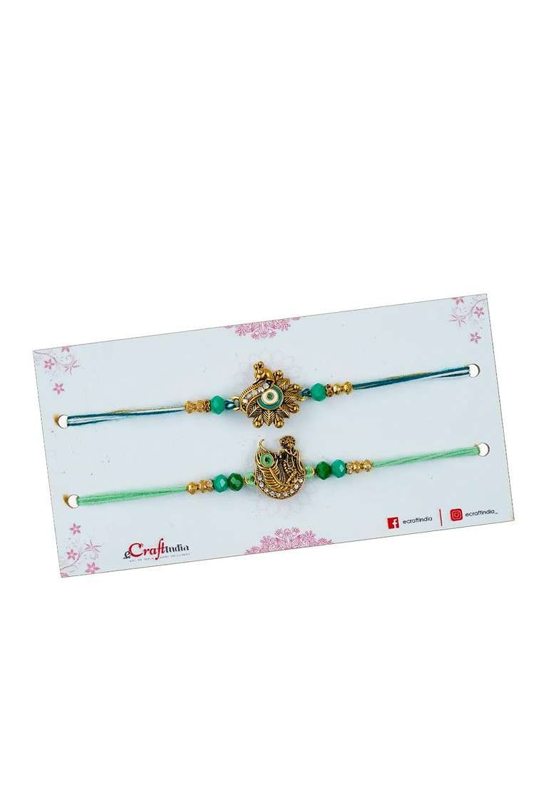 Set Of 2 Peacock Krishna Rakhis For Brother Bhaiya Bhai Bhabhi Thread Rakhis - Indya
