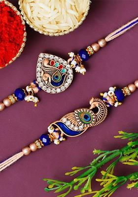 Thread Set Of 2 Peacock Brother Bhabhi Rakhi